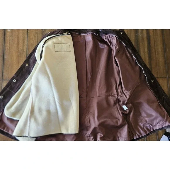 Montgomery Ward suede Heavy leather Sherpa Lined‎ Coat Vintage - Picture 9 of 14